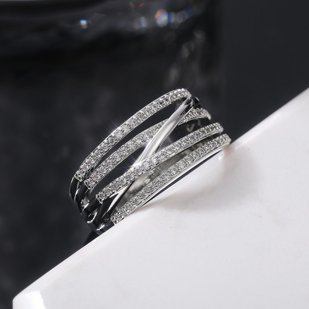 NEW💍 925 STERLING SILVER MULTI LAYER STACKABLE DIAMOND RING, L093 - Picture 4 of 9